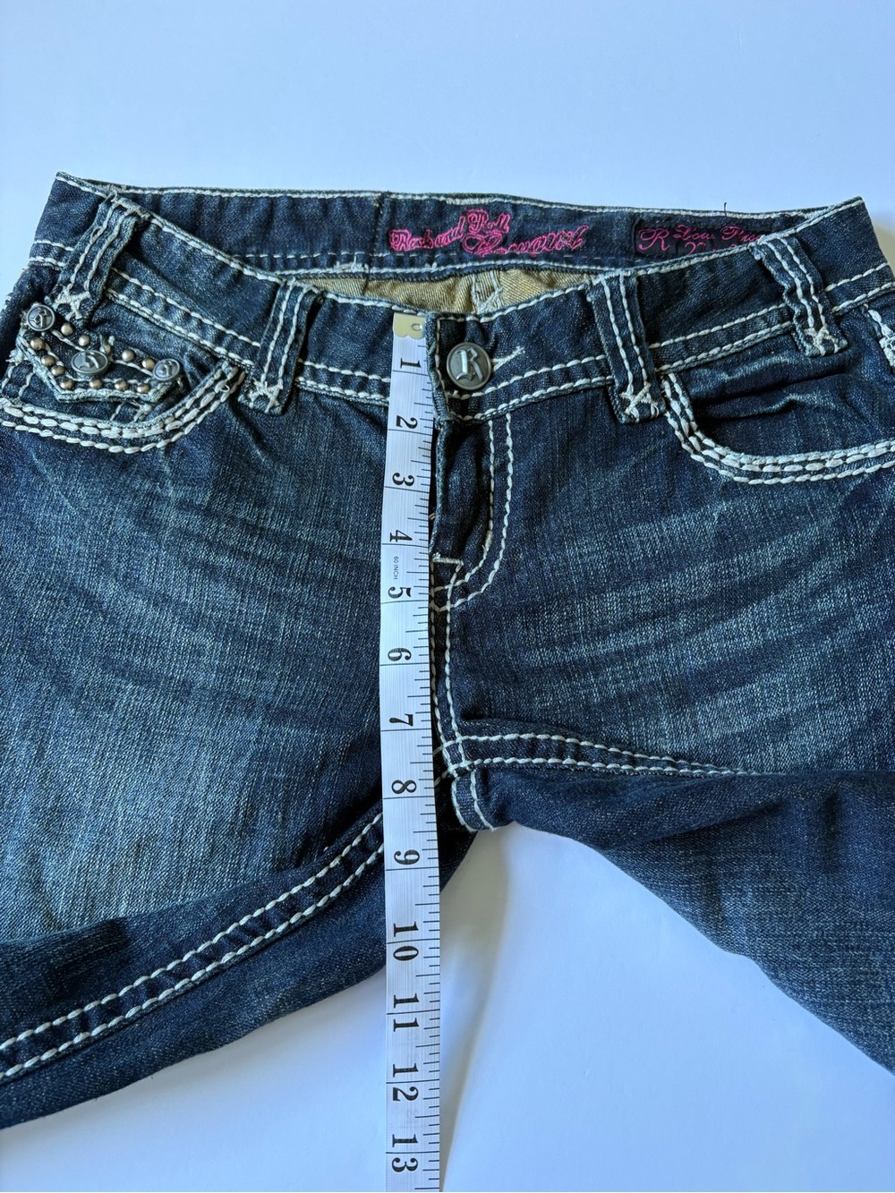 Rock & Roll Cowgirl Rhinestone Flap low rise Pocket Bootcut Jeans Size 27. - Picture 11 of 16